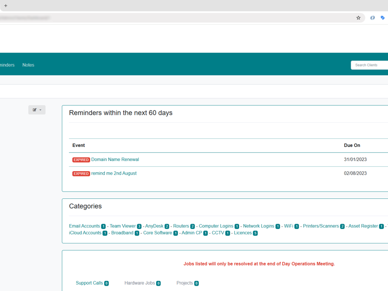 Aqua IT Client Dashboard
